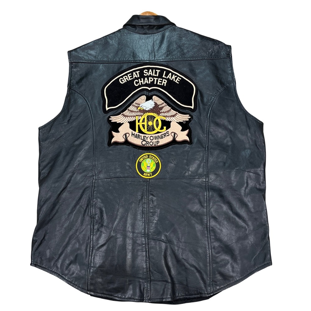 US Army Leather Biker Vest Mens 5XL Great Salt Lake Chapter Harley Owners Group
